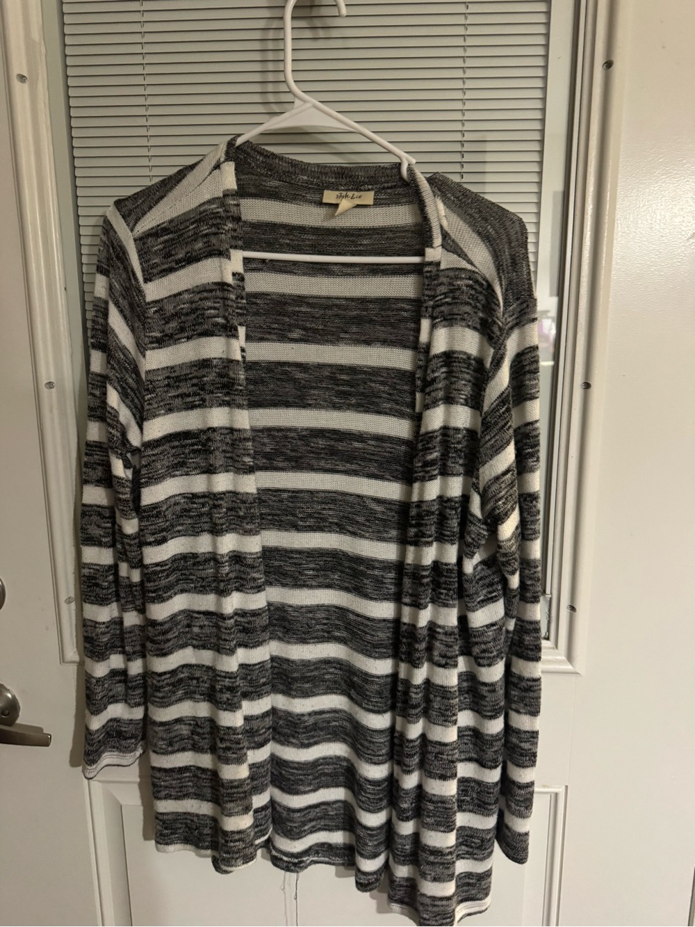 Striped Open Front Cardigan - Blue and White